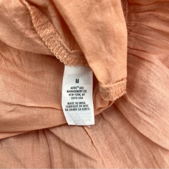 Aerie Size M Peach Mini Sundress Smocked Tie Shoulders Ruffle Western Prairie - Picture 11 of 12